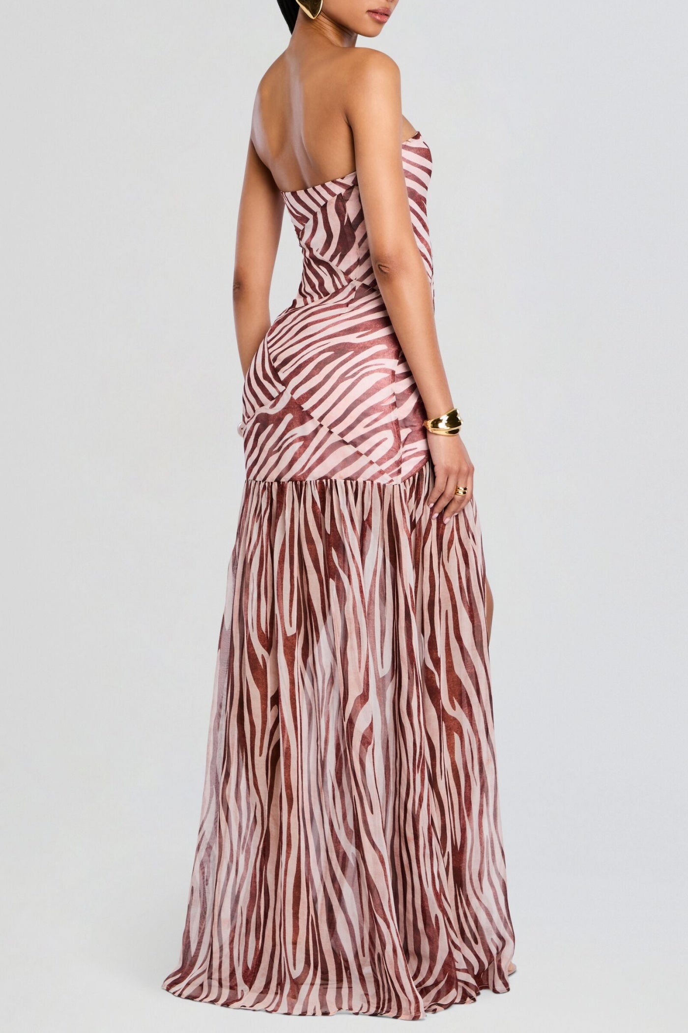 Shmaka Zebra Print Strapless Slit Maxi Dress Avalabel