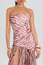 Shmaka Zebra Print Strapless Slit Maxi Dress Avalabel
