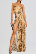 Shmaka Leopard Print Strapless Slit Maxi Dress Avalabel
