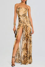 Shmaka Leopard Print Strapless Slit Maxi Dress Avalabel