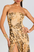 Shmaka Leopard Print Strapless Slit Maxi Dress Avalabel
