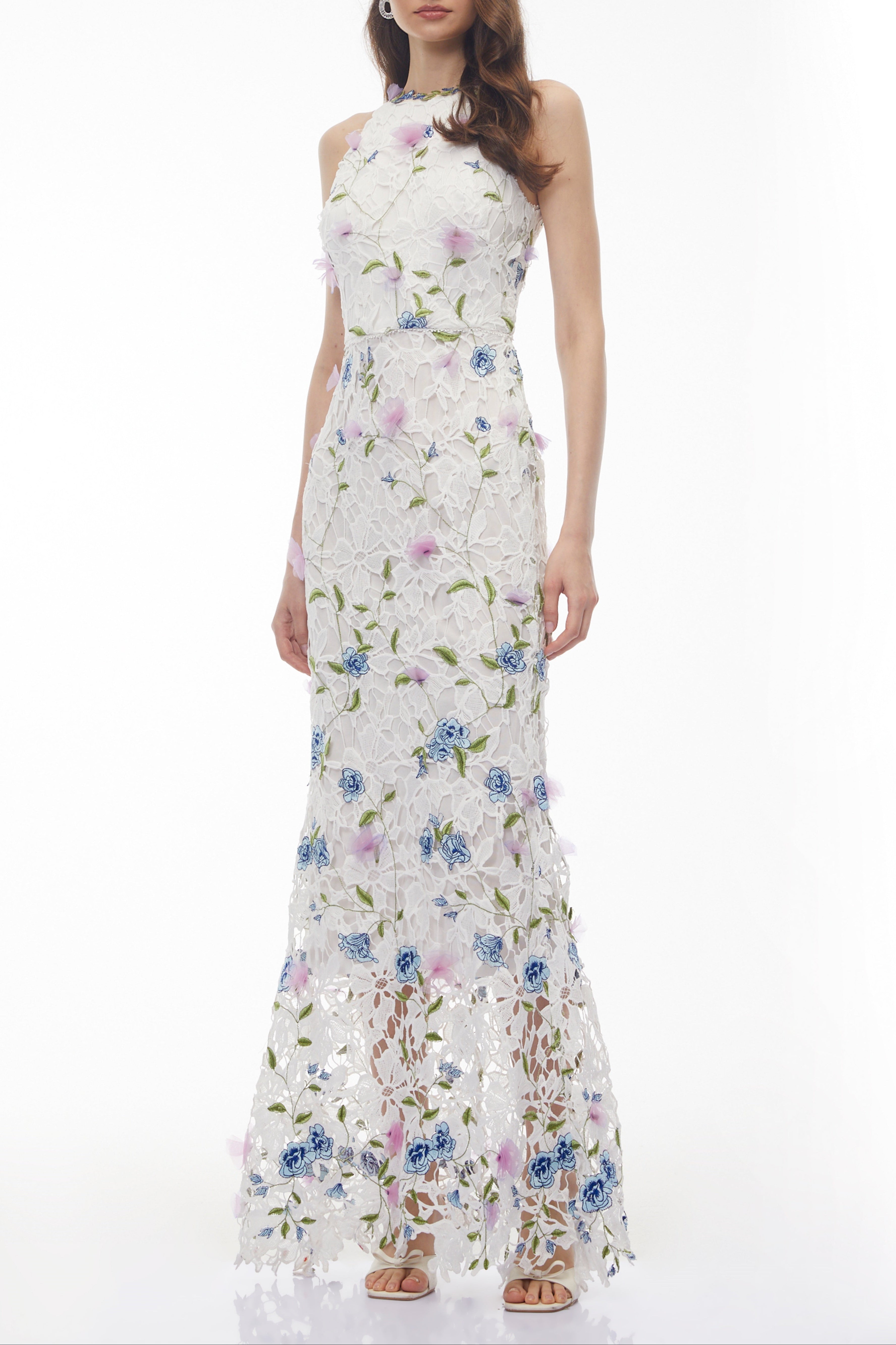 Simcha White Floral Applique Maxi Dress Avalabel