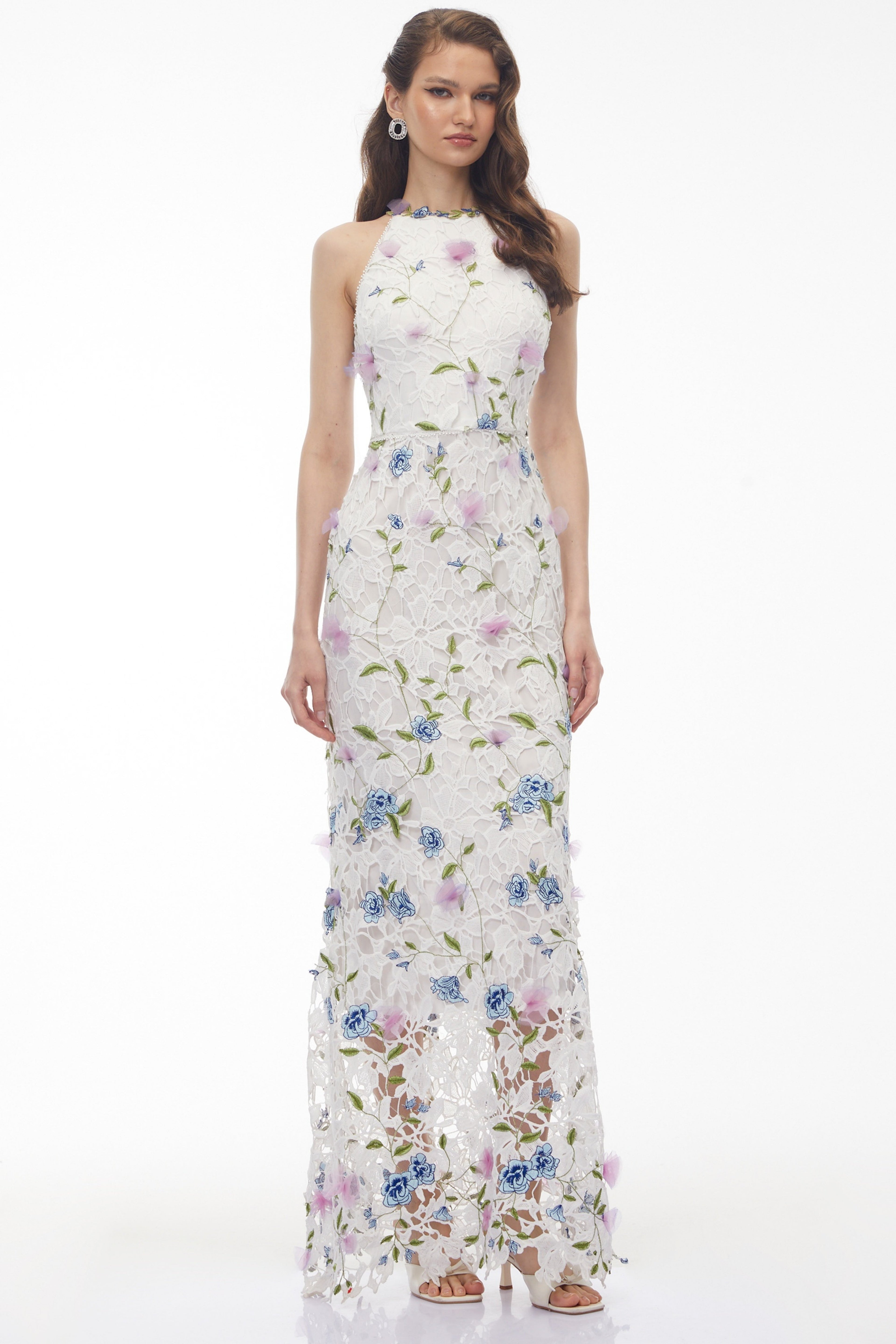 Simcha White Floral Applique Maxi Dress Avalabel