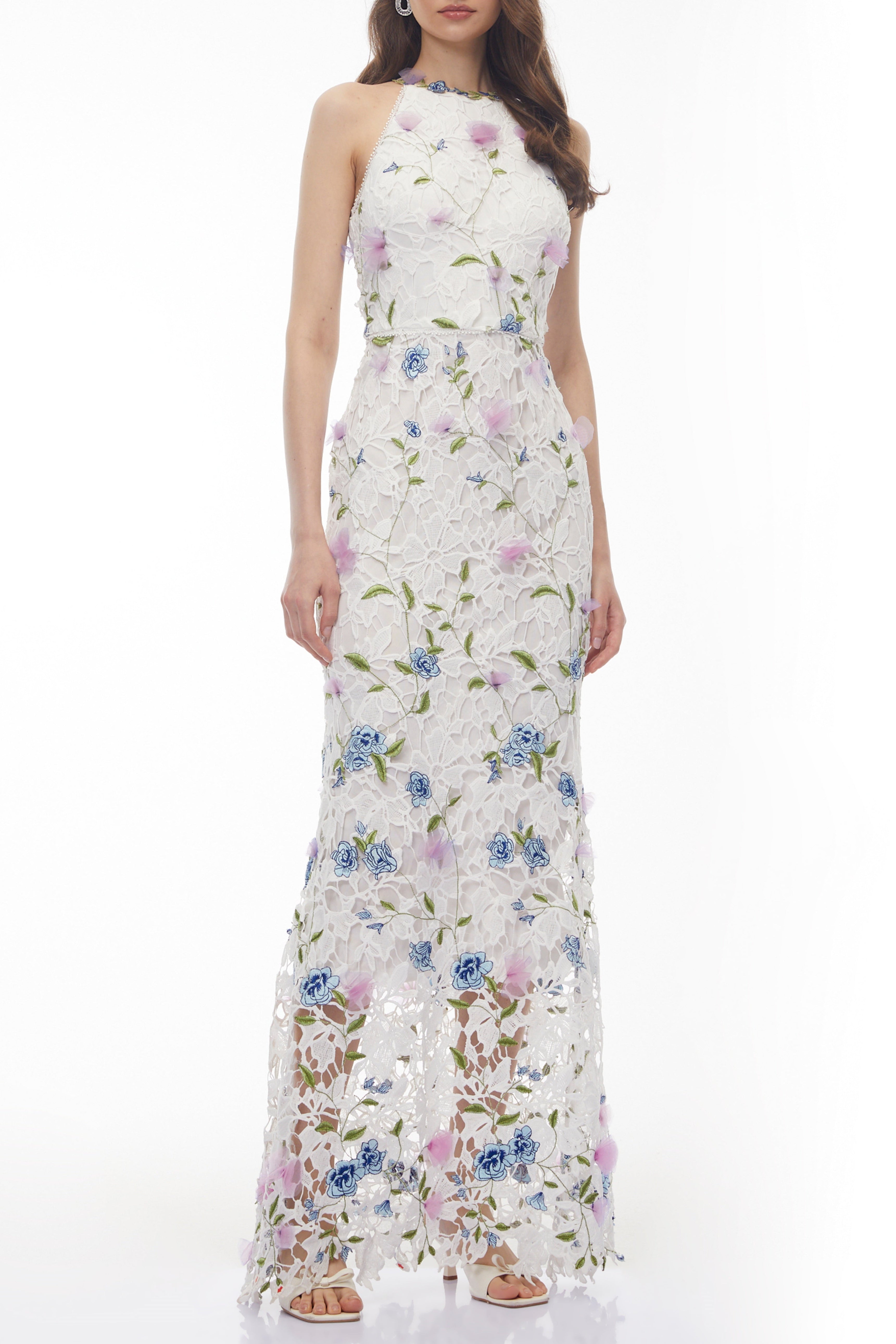 Simcha White Floral Applique Maxi Dress Avalabel