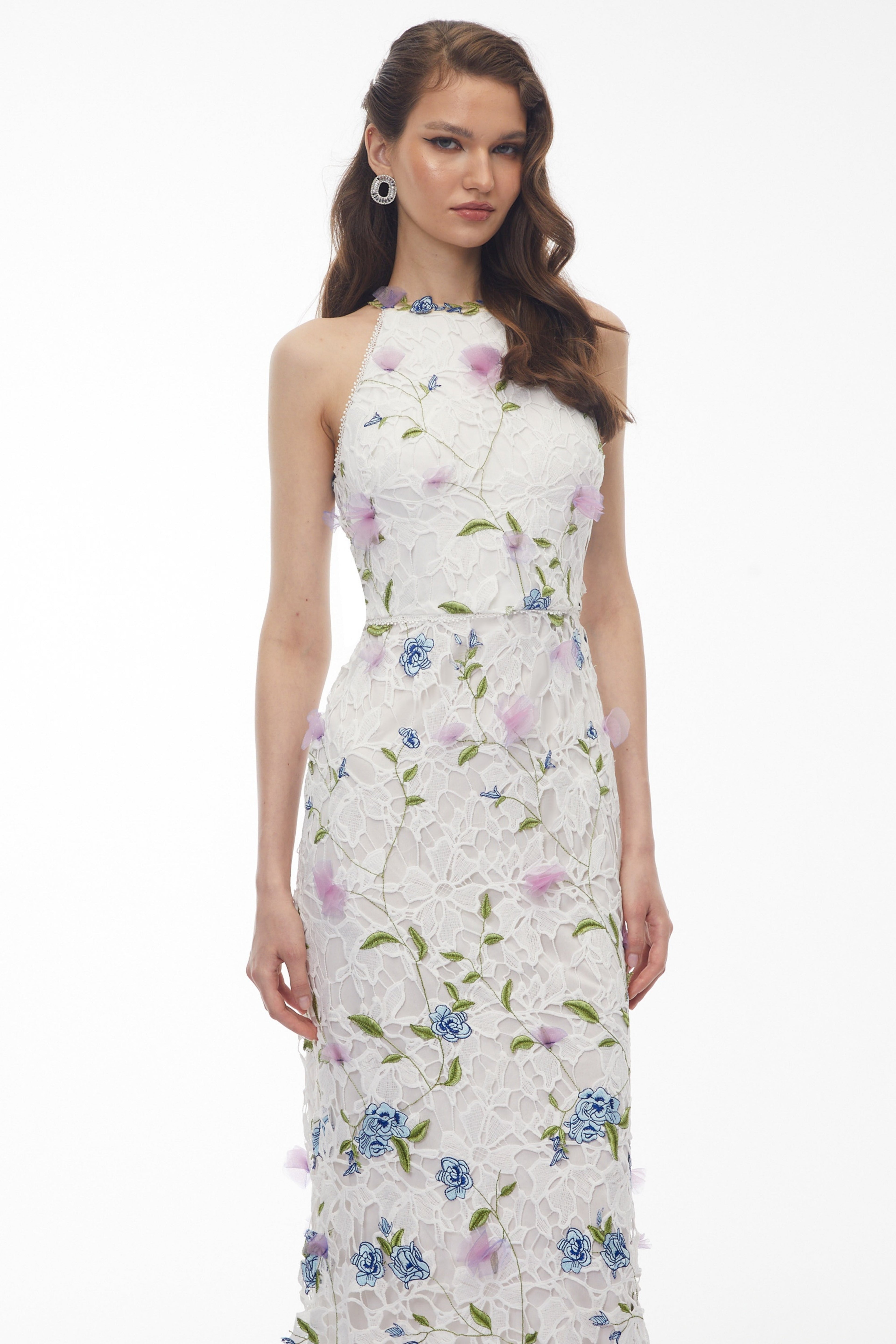 Simcha White Floral Applique Maxi Dress Avalabel