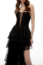 Sophia Cut-Out Tulle Layer Strapless Maxi Dress in Black Avalabel