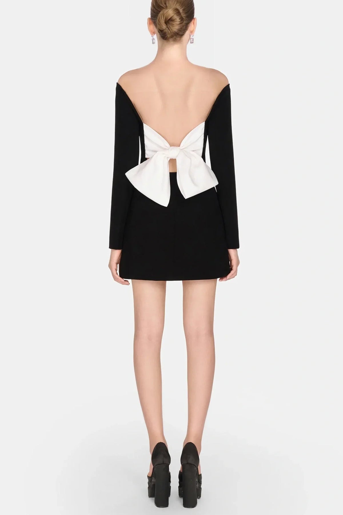 Off Shoulder Bow Embeliished Backless Mini Dress Avalabel