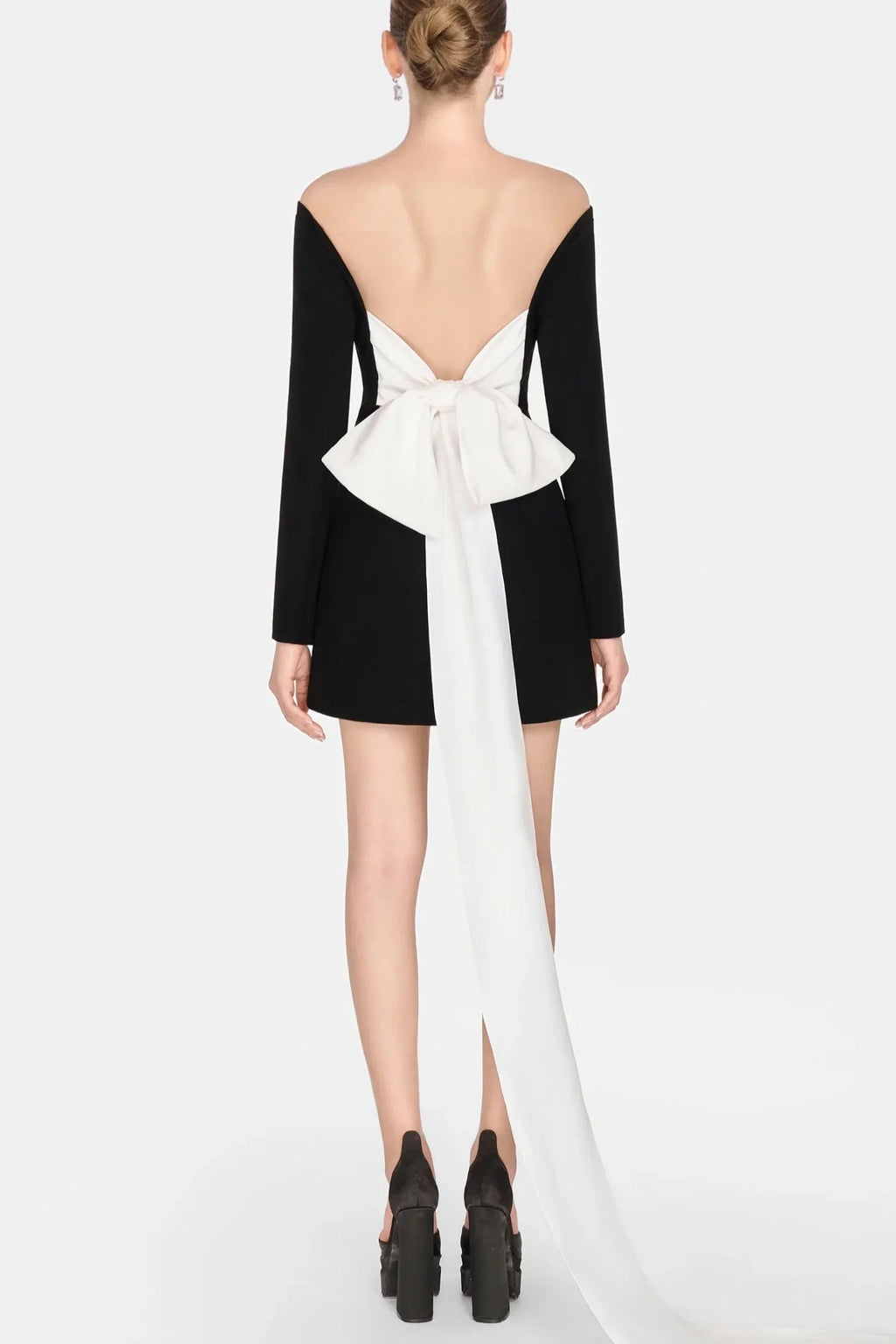 Off Shoulder Bow Embeliished Backless Mini Dress Avalabel