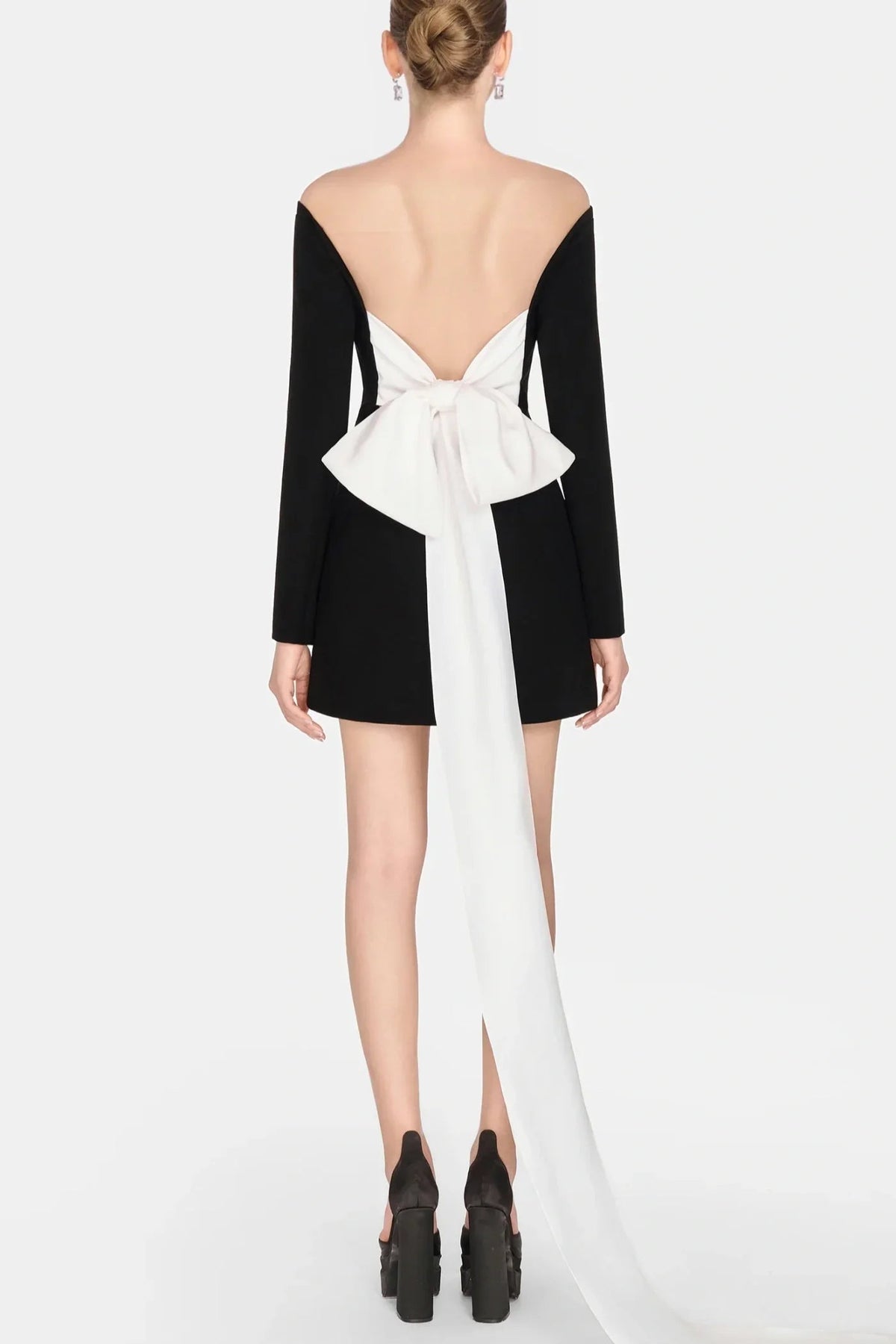 Off Shoulder Bow Embeliished Backless Mini Dress Avalabel