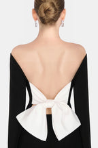 Off Shoulder Bow Embeliished Backless Mini Dress Avalabel