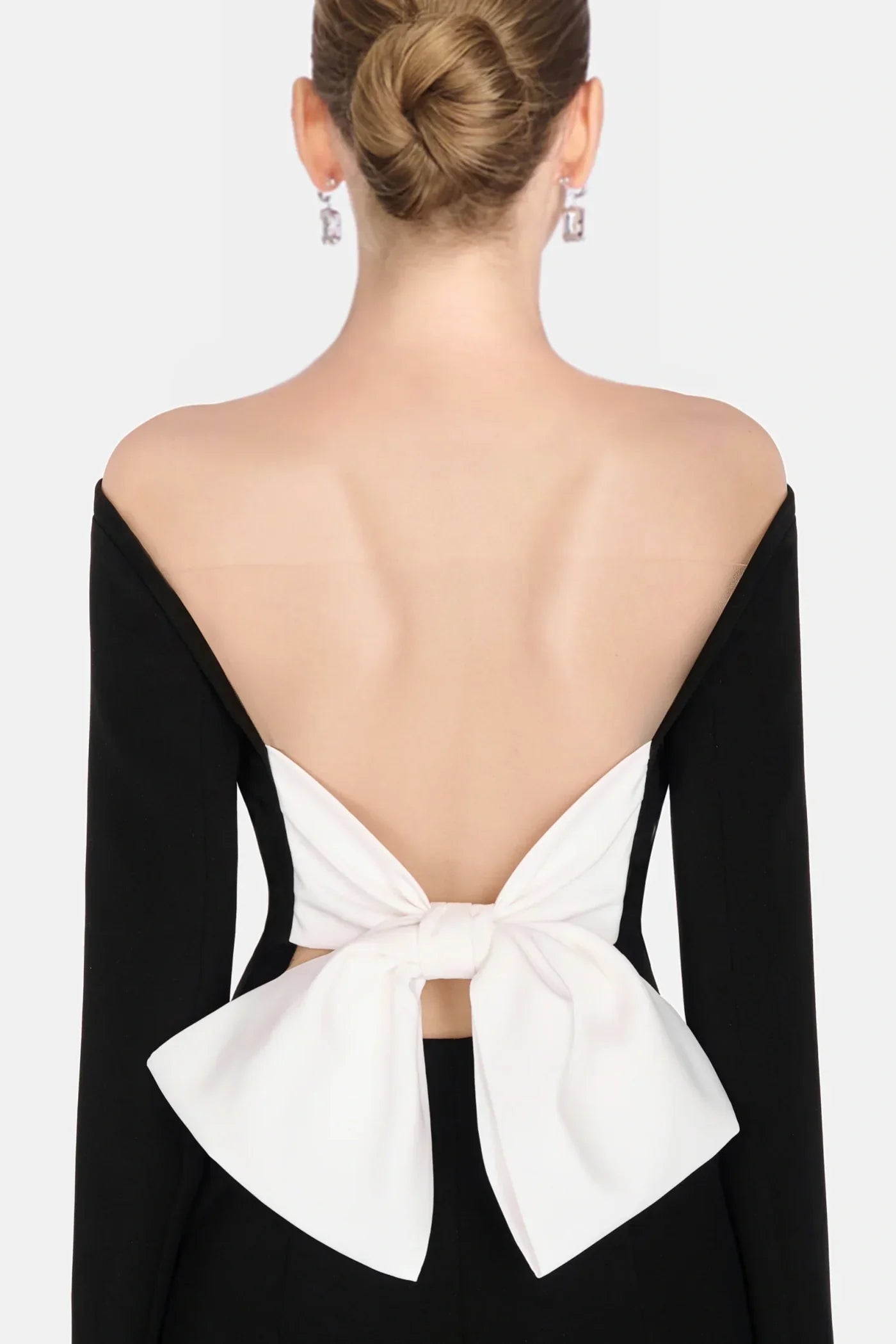 Off Shoulder Bow Embeliished Backless Mini Dress Avalabel