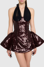 Giselle Sequin Halter Mini Dress in Merlot Avalabel