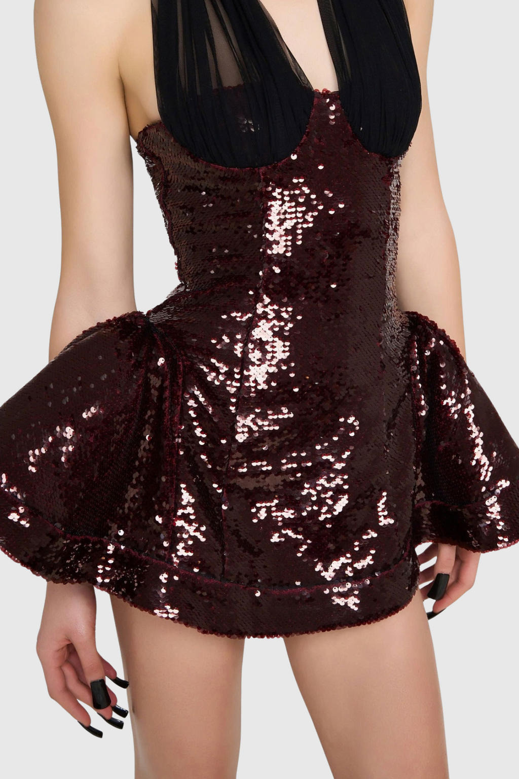 Giselle Sequin Halter Mini Dress in Merlot Avalabel