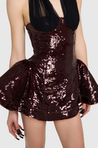 Giselle Sequin Halter Mini Dress in Merlot Avalabel