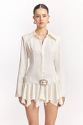 Dinah Umbrella Tail Hem Shirt Mini Dress in White Avalabel
