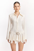 Dinah Umbrella Tail Hem Shirt Mini Dress in White Avalabel