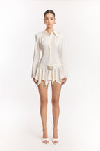 Dinah Umbrella Tail Hem Shirt Mini Dress in White Avalabel