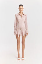 Dinah Umbrella Tail Hem Shirt Mini Dress in White Avalabel