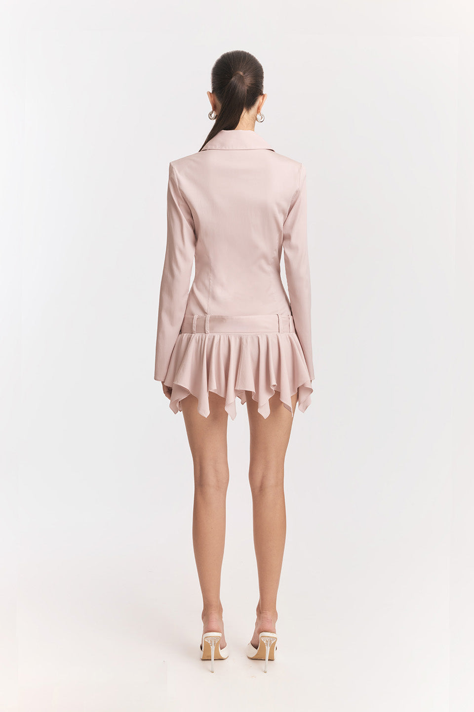 Dinah Umbrella Tail Hem Shirt Mini Dress in White Avalabel