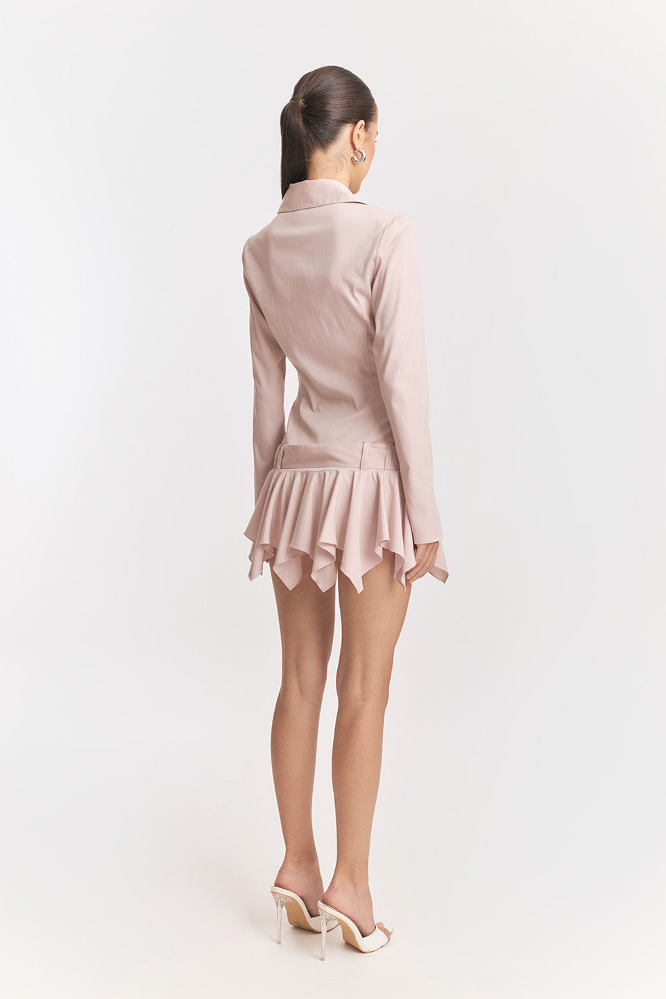 Dinah Umbrella Tail Hem Shirt Mini Dress in White Avalabel