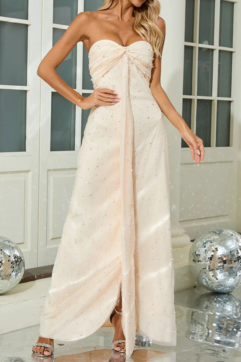 Strapless Pearl Crystal Maxi Dress Avalabel