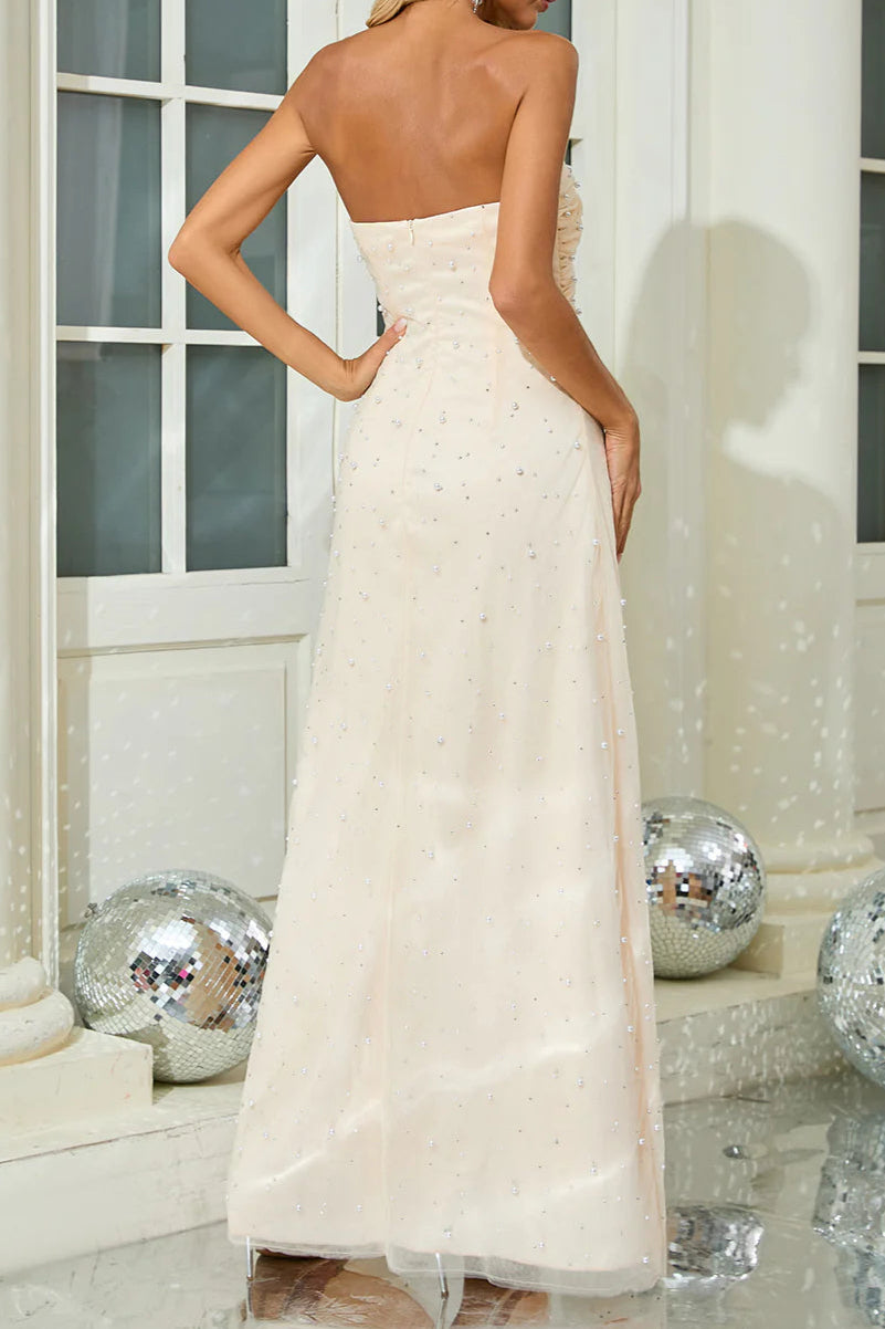 Strapless Pearl Crystal Maxi Dress Avalabel