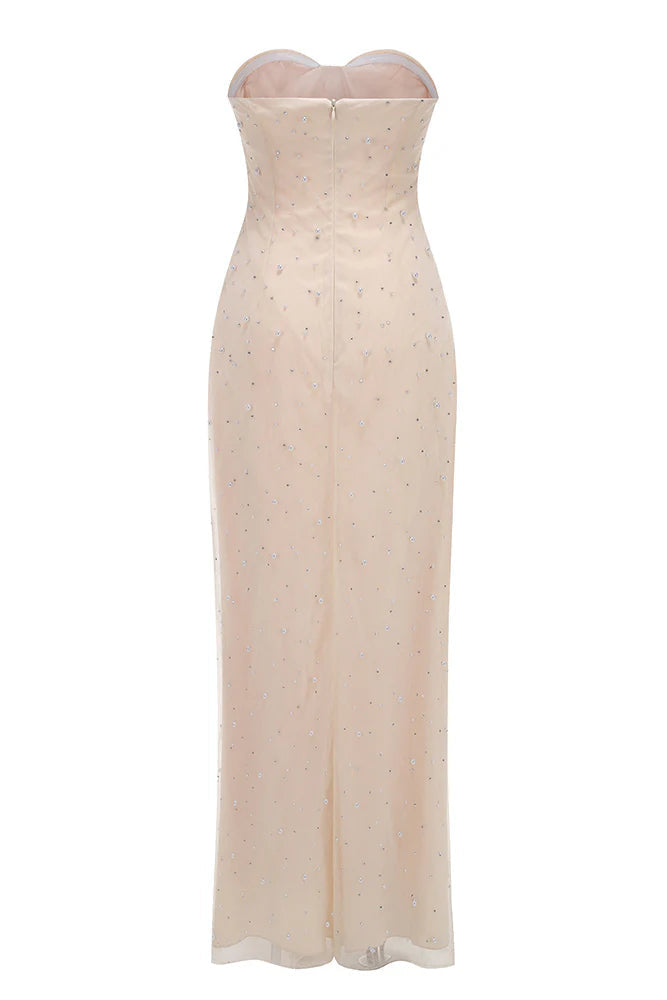 Strapless Pearl Crystal Maxi Dress Avalabel