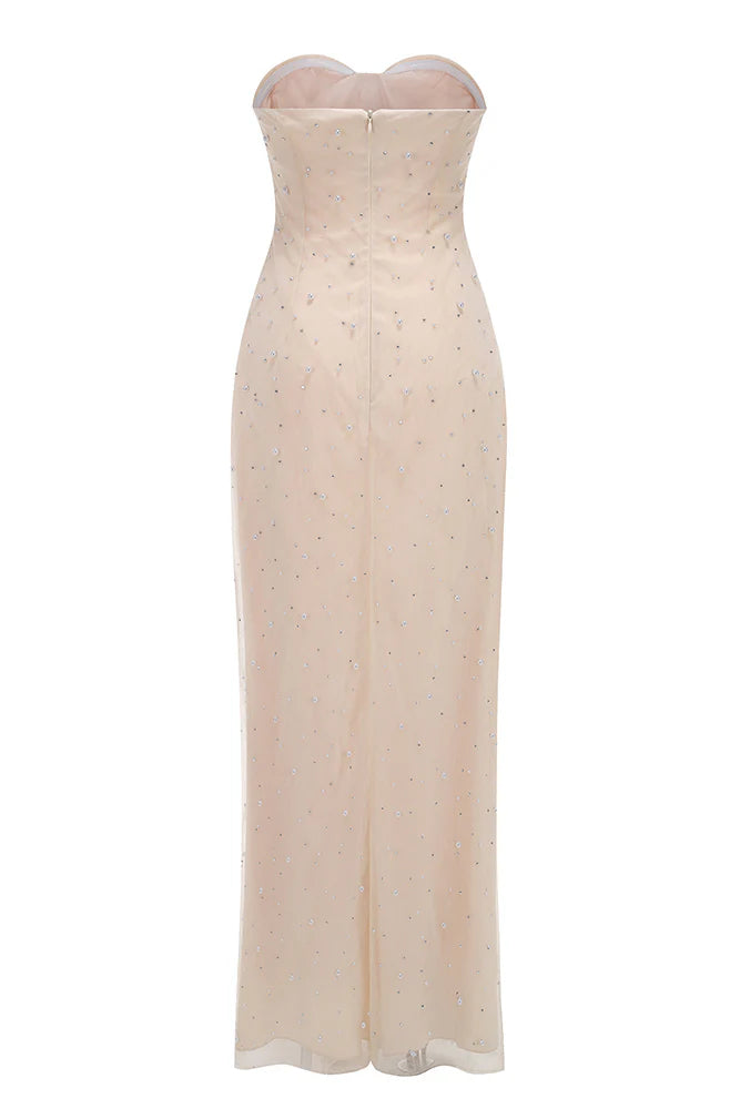 Strapless Pearl Crystal Maxi Dress