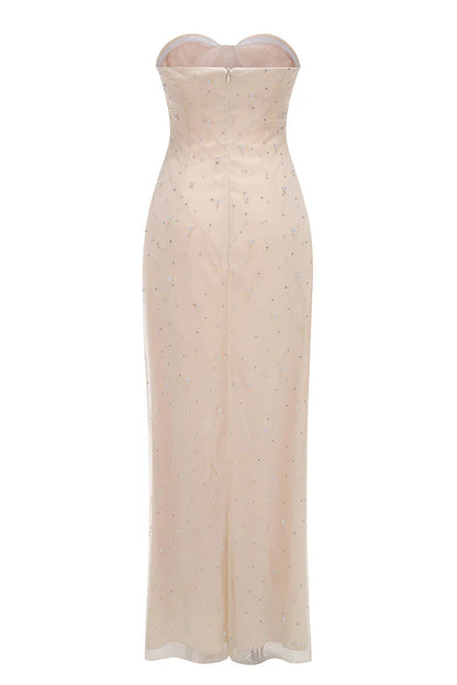 Strapless Pearl Crystal Maxi Dress