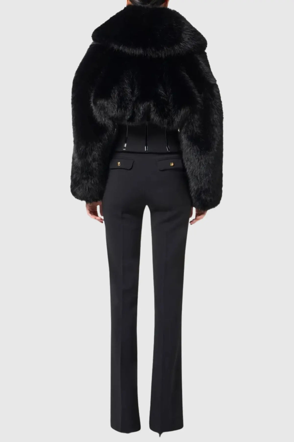 adelaide Faux Fur Corset Jacket in black Avalabel