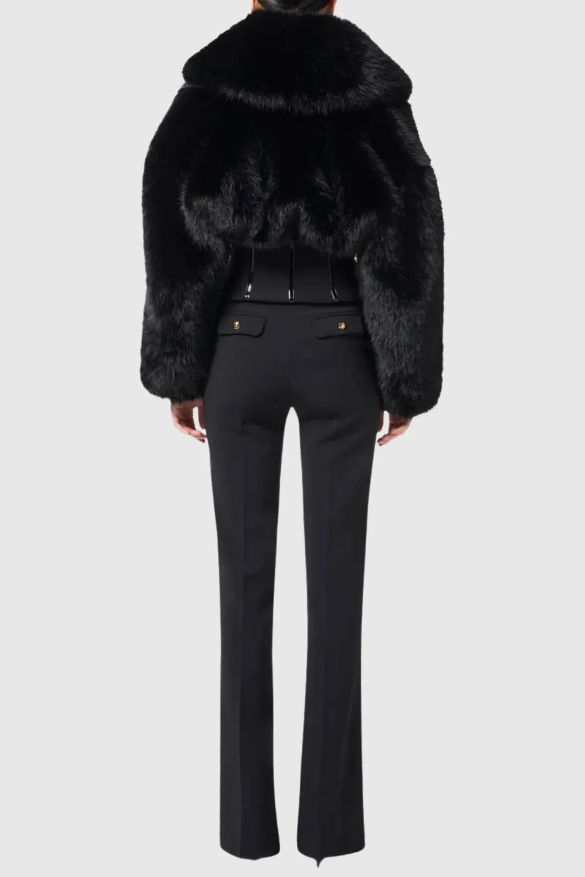 adelaide Faux Fur Corset Jacket in black Avalabel