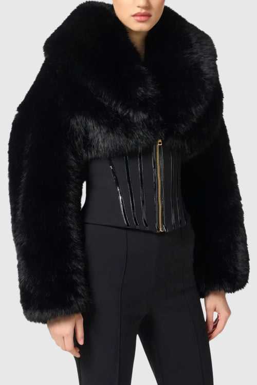 adelaide Faux Fur Corset Jacket in black Avalabel