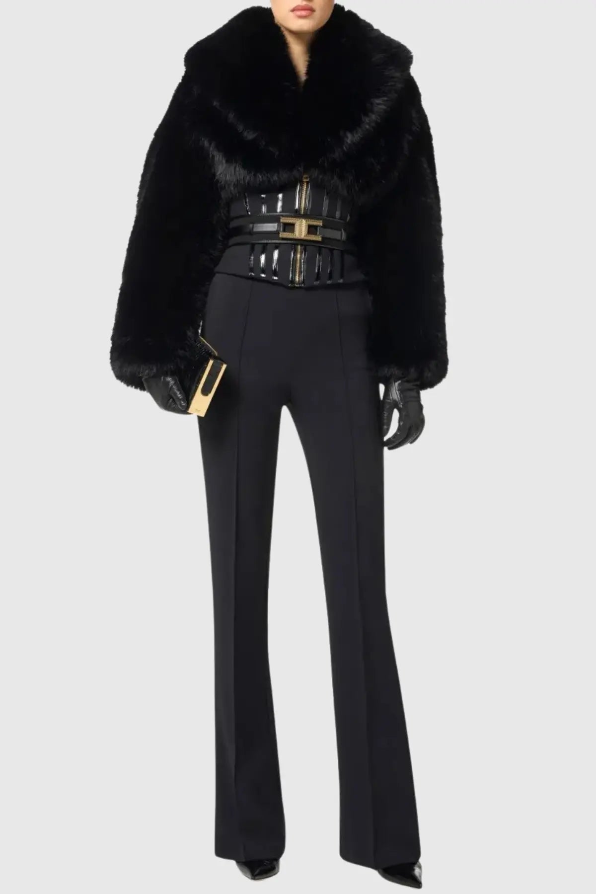 adelaide Faux Fur Corset Jacket in black Avalabel
