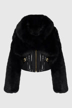 adelaide Faux Fur Corset Jacket in black Avalabel