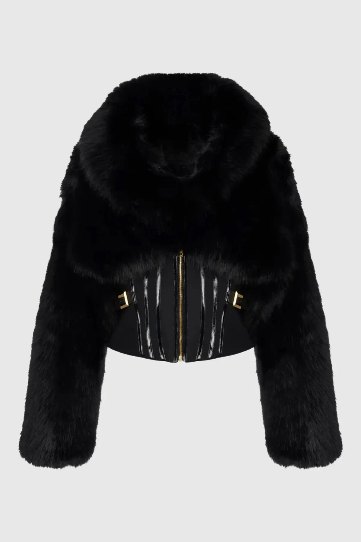 adelaide Faux Fur Corset Jacket in black Avalabel