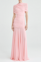 Suttoa Mesh Shawl Ruched Maxi Dress - Pink Avalabel