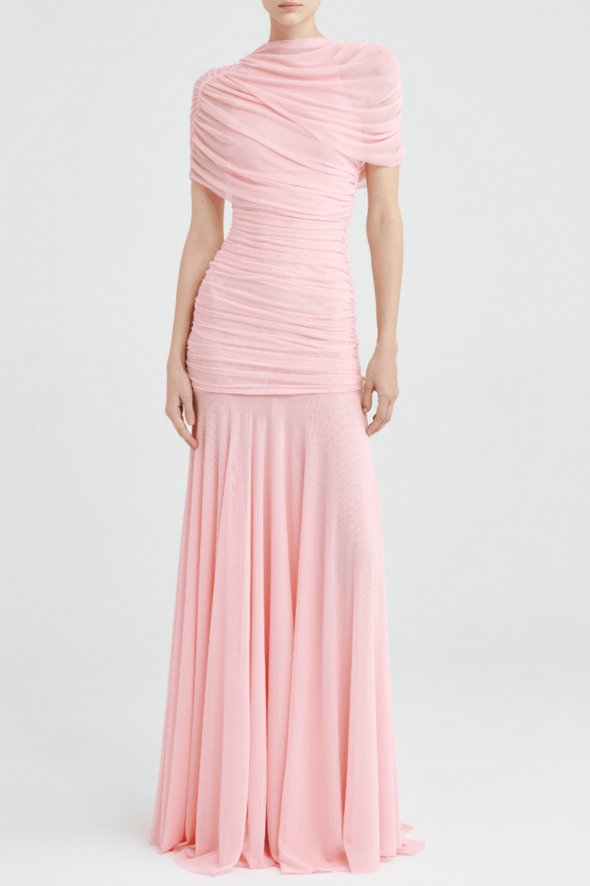 Suttoa Mesh Shawl Ruched Maxi Dress - Pink Avalabel