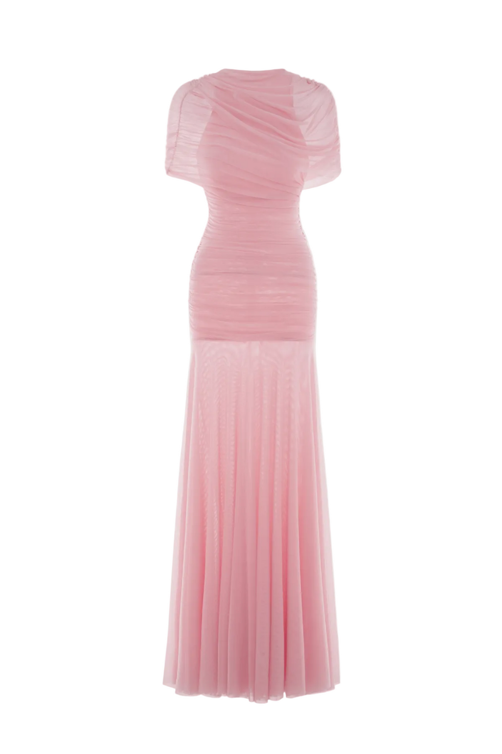 Suttoa Mesh Shawl Ruched Maxi Dress - Pink Avalabel