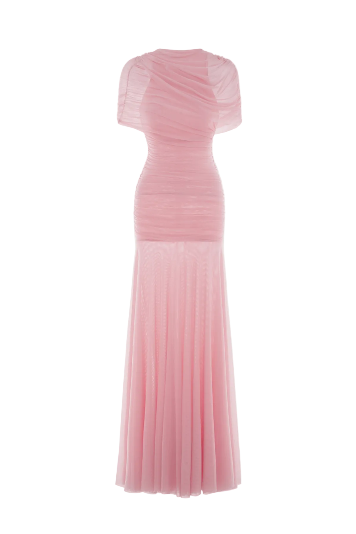 Suttoa Mesh Shawl Ruched Maxi Dress - Pink Avalabel