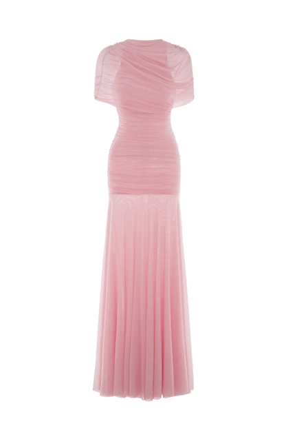 Suttoa Mesh Shawl Ruched Maxi Dress - Pink Avalabel