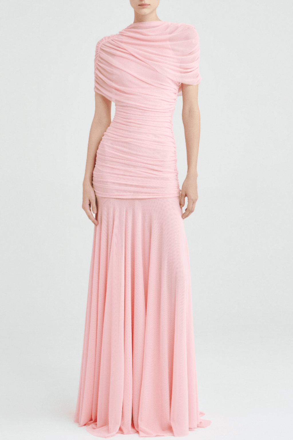 Suttoa Mesh Shawl Ruched Maxi Dress - Pink Avalabel