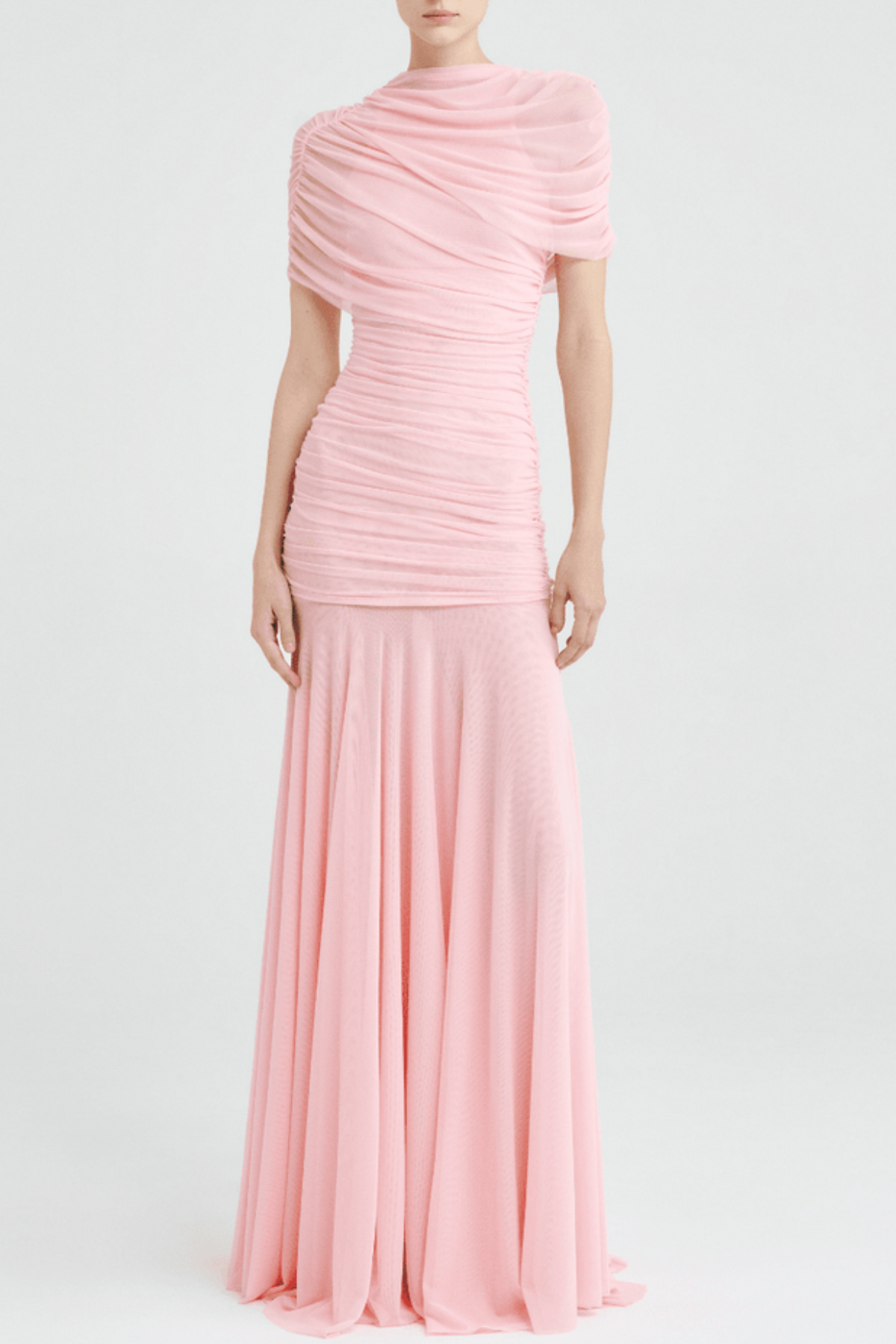 Suttoa Mesh Shawl Ruched Maxi Dress - Pink Avalabel
