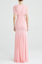 Suttoa Mesh Shawl Ruched Maxi Dress - Pink Avalabel