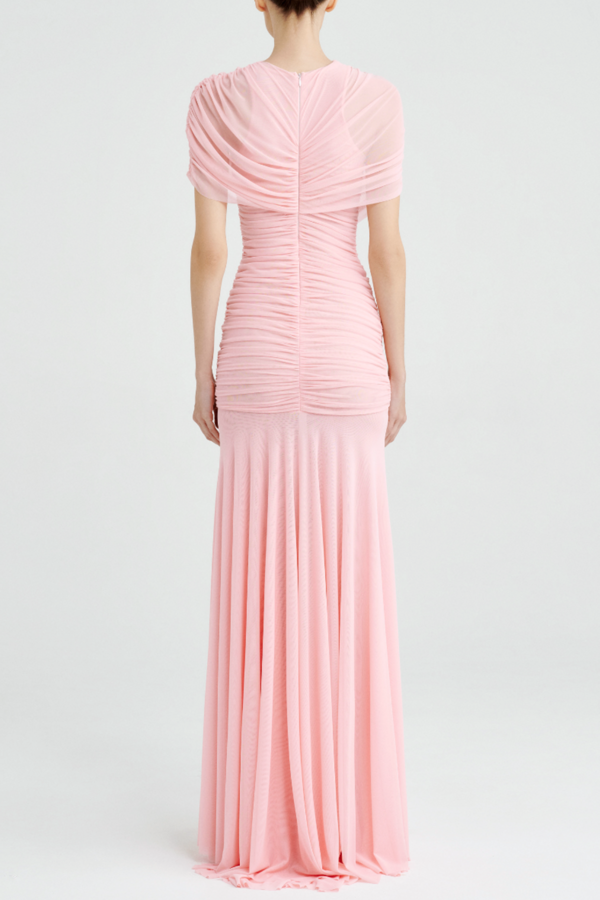 Suttoa Mesh Shawl Ruched Maxi Dress - Pink Avalabel