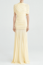 Suttoa Mesh Shawl Ruched Maxi Dress - Yellow Avalabel