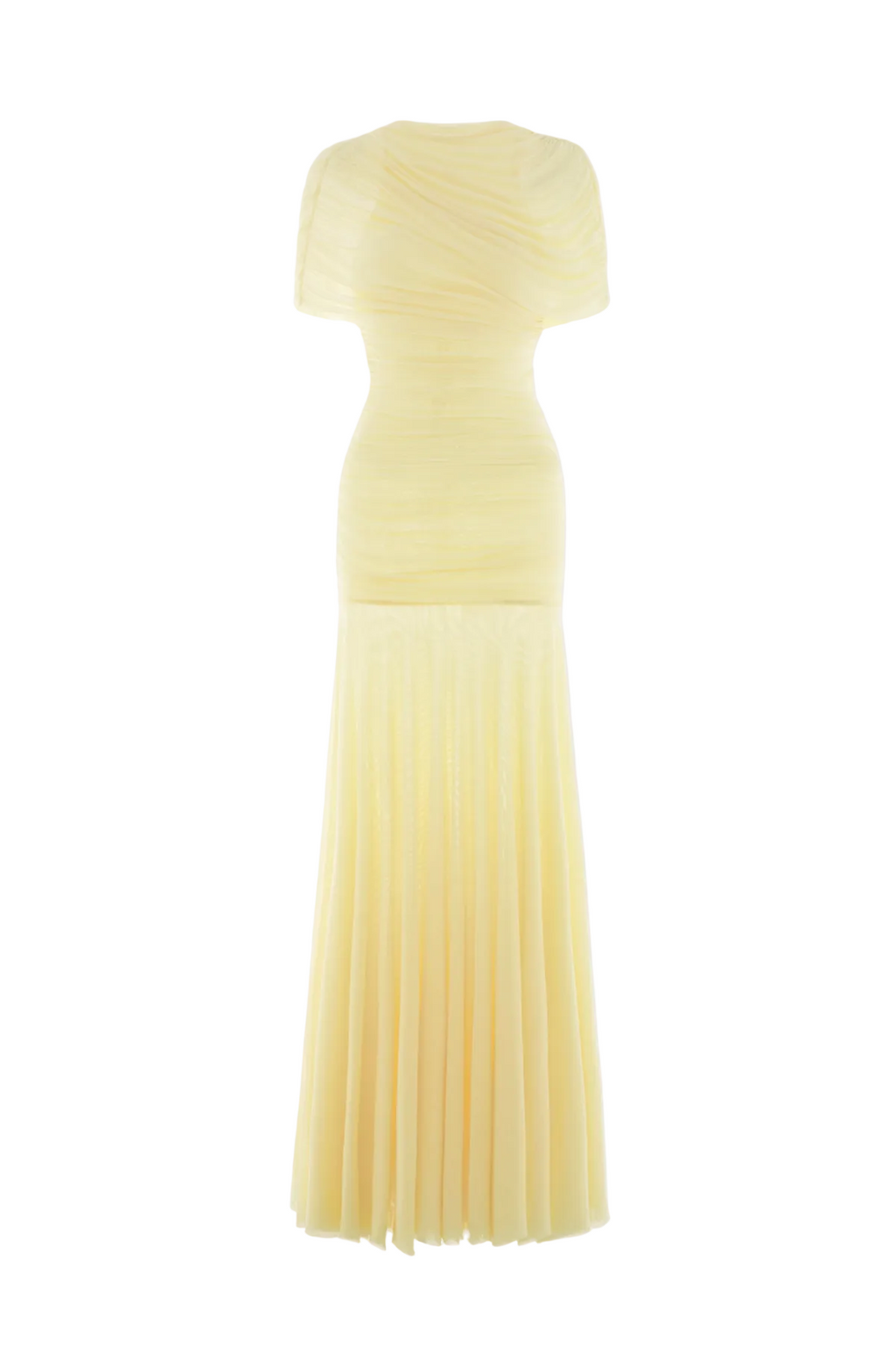 Suttoa Mesh Shawl Ruched Maxi Dress - Yellow Avalabel
