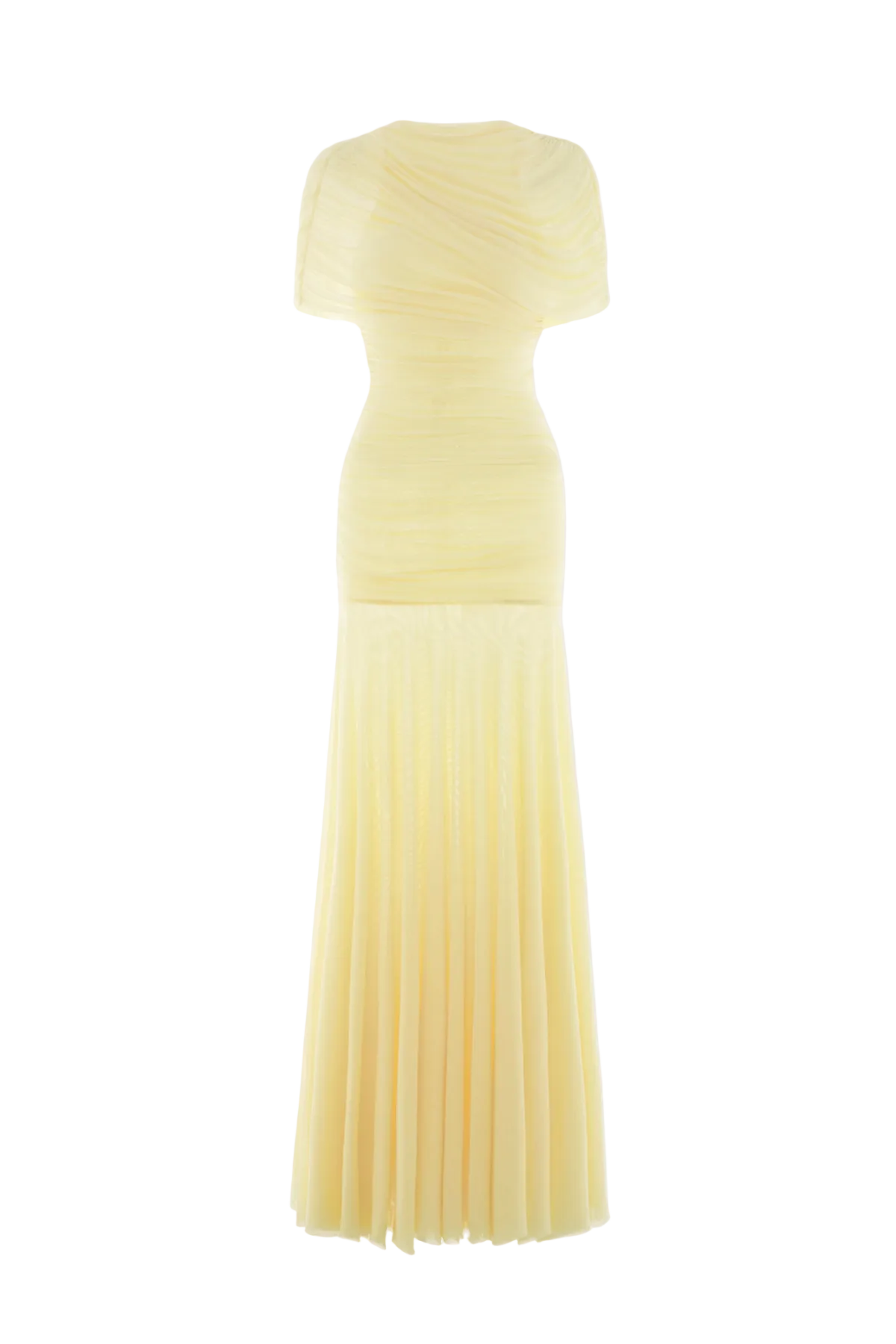 Suttoa Mesh Shawl Ruched Maxi Dress - Yellow Avalabel