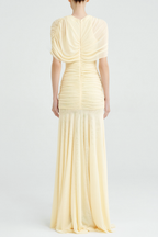 Suttoa Mesh Shawl Ruched Maxi Dress - Yellow Avalabel