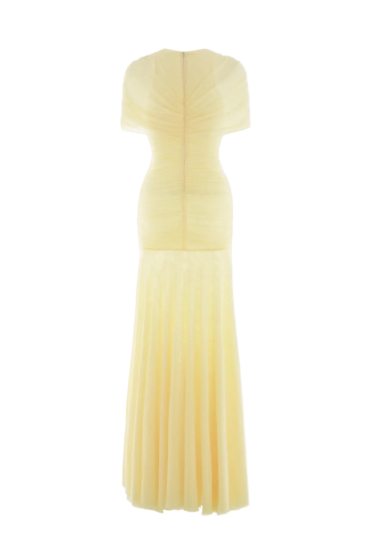Suttoa Mesh Shawl Ruched Maxi Dress - Yellow Avalabel