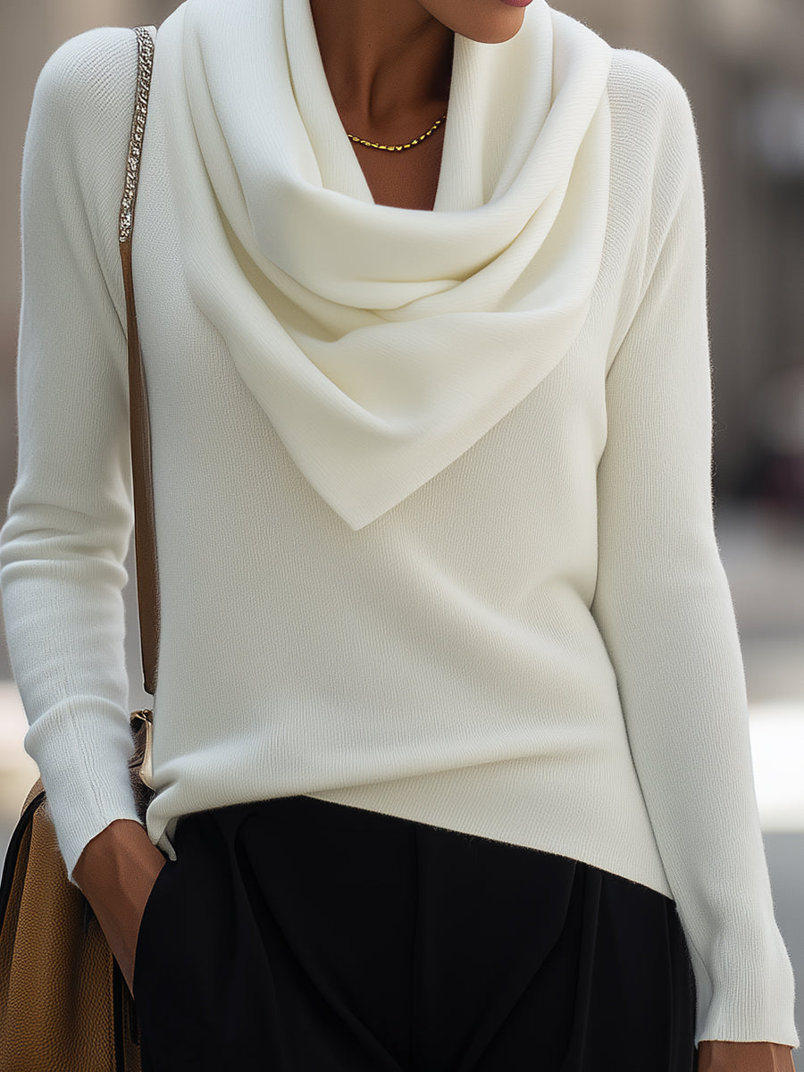 Draped Cowl Neck Long-Sleeve Top Avalabel